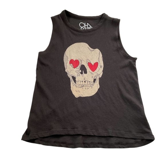 Chaser Love Skull Tank Top Sz S Brown E-Girl Grunge Rocker Punk Concert Hearts - Picture 1 of 7